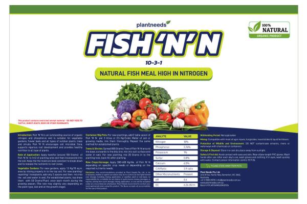 Organic Fish Meal Rich Slow Release Fertiliser Label